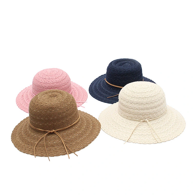 Promotional floppy wide brim summer sun shade women craft wholesale beach paper straw hats