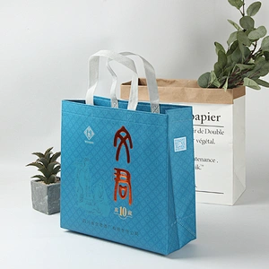 Blue supermarket non-woven fabric cloth standard size shopping bag