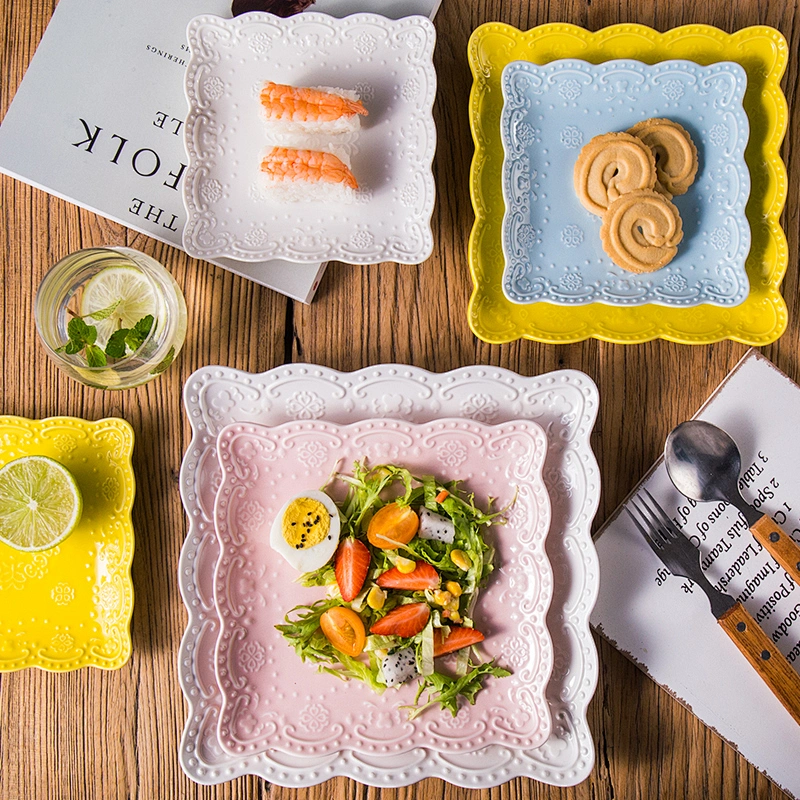 High quality fancy lace edge pattern dish square plate for available goods