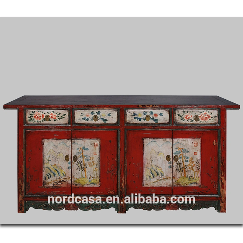 Chinese Antique Style Hand Painted Storage Cabinet