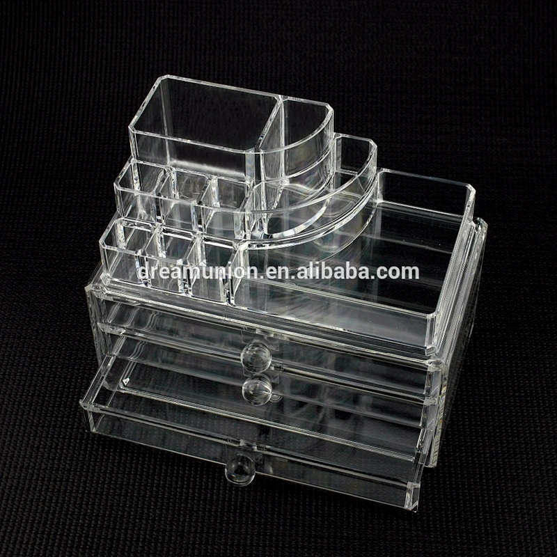 Acrylic Jewelry & Makeup Storage Display Boxes Two Pieces Set with 3 layer drawer organizer Cosmetic stand Popular