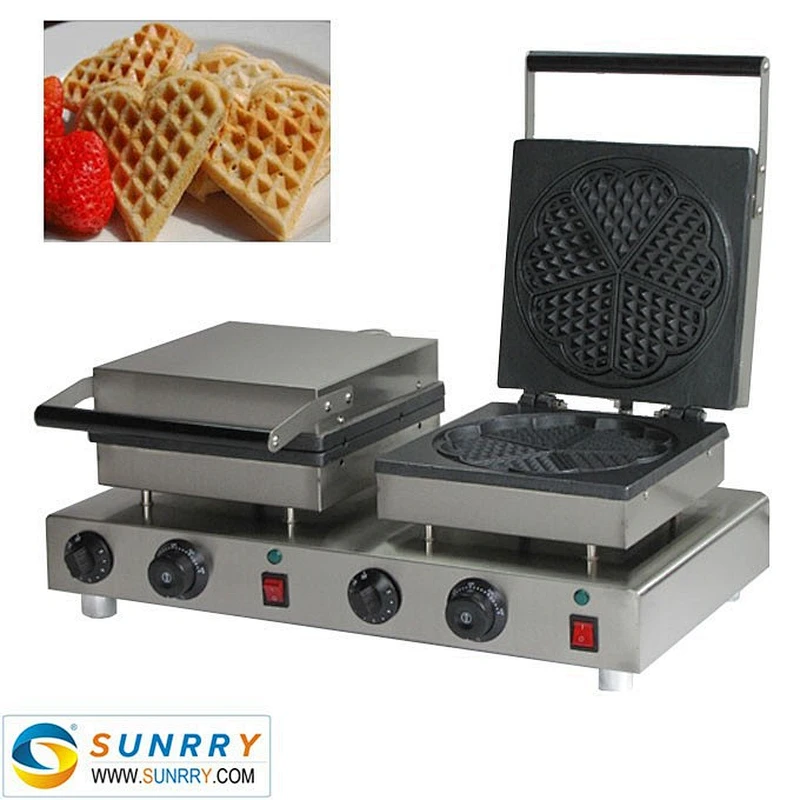 Double head wholesale heart-shape waffle powder mix making machine