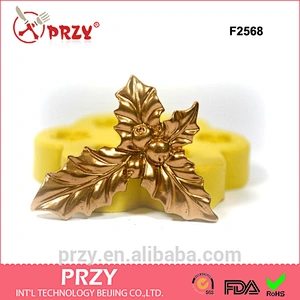 F2658 Holly Berry with Leaves Silicone Rubber Flexible Food Grade Mold Christmas seasonal holiday winter fondant moulds