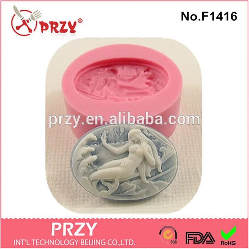 F1416 PRZY Fondant Cake Decorating Tools Mermaid Cameo Silicone Cake Mold