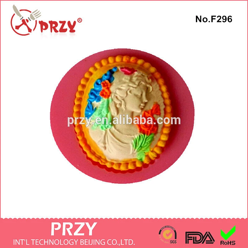 f296 custom shape fondant silicone cake mold Lady face fondant silicone mold