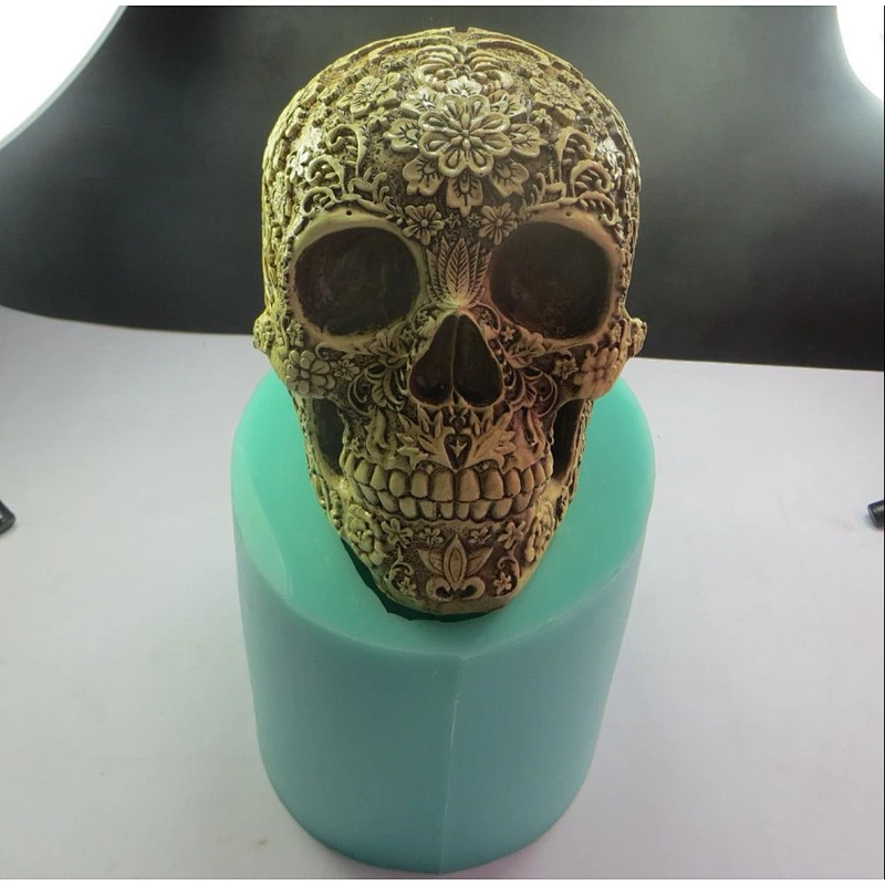 QT0006 Silicone Mold eyebrows with flowers skull Silicone Soap Mold 3d Handmade Candle Mold Food Grade Silicone mould