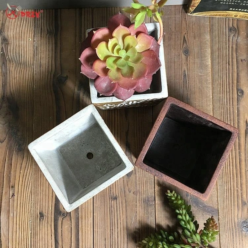 Geometric texture flower pot mold succulents Square Cement planter decoration silicone molds