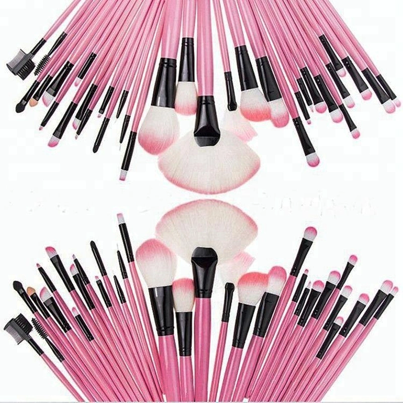 Custerized 32 pieces Makeup Brush Set pink white and red hair with PU cosmetic bag 32 Makeup Brush Set 32 piece private label