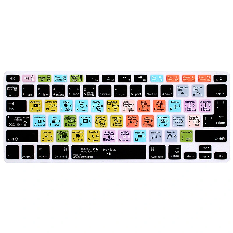 OEM Factory China shortcuts keyboard skin After Effects Functional Russian Silicone Key Cover For macbook pro 15 inch keyboard