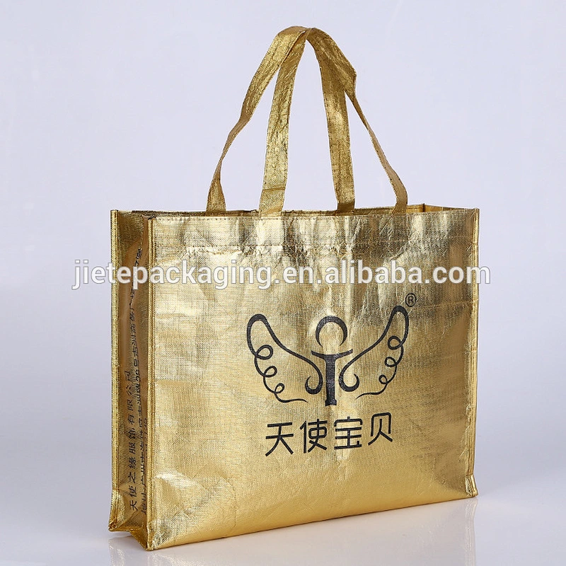 Custom printed Laminated PP non woven gold color shopping bag