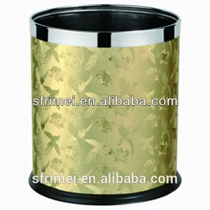 New Style Beautiful Golden Waste Bins Stainless Steel&Leather Material Trash Can