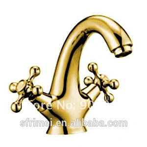 KL-2042G Deck Mounted Faucet Water Tap Zinc Alloy Handle Golden Wash Basin Mixer