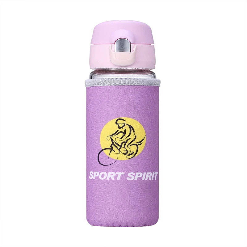 450 ml Bouncing Cover Glass Mug Reusable Cup Water Glass Bottle with Lid for Children Easy to Take