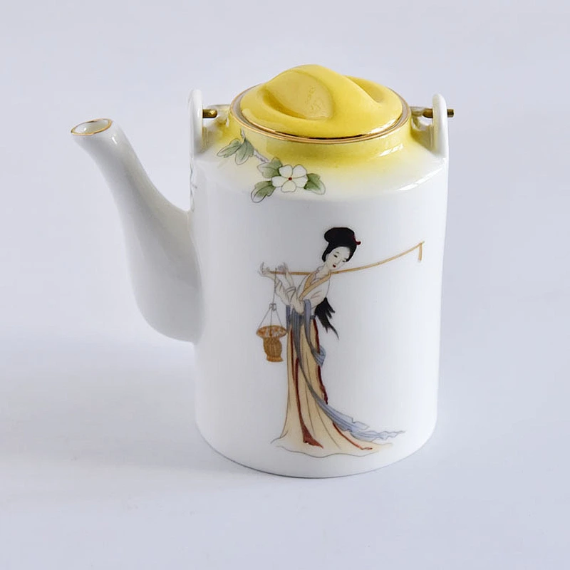 The pattern of beauty white porcelain water kettle with handgrip for kungfu tea