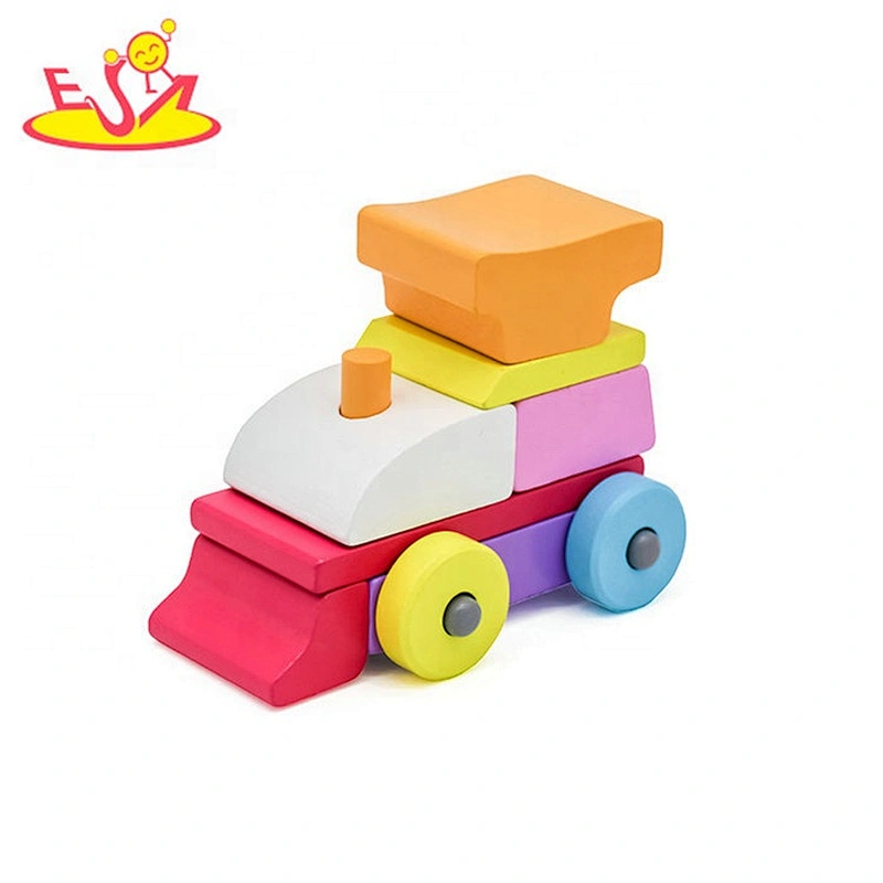 2019 New arrival educational wooden stacking train toy for kids W04A392