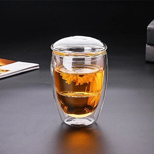 Promotional in-stock Double Wall Glass Cup Heat Resistant Coffee Glass Mug New Design High Borosilicate Tea Cup