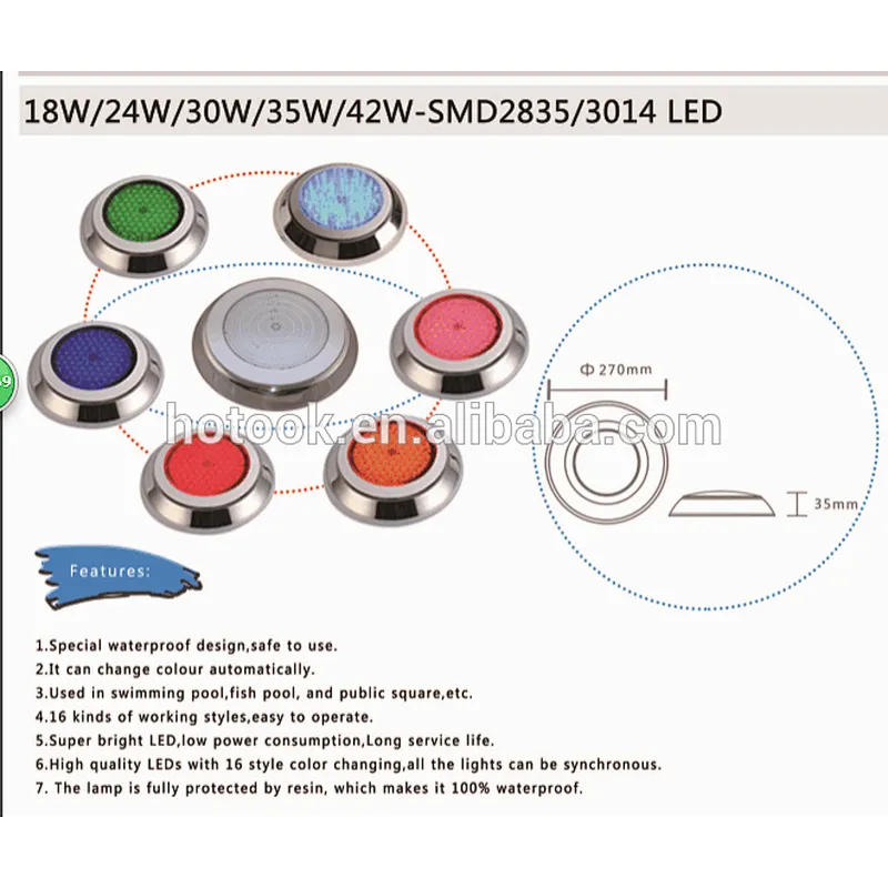 HOTOOK DIY Salt Water Waterproof RGB White ip68 LED Surface Mounted Swimming Pool Light Lampara LED Para Alberca