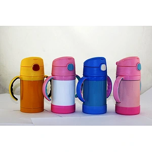 High Quality Double Wall Stainless Steel Vacuum Flask Baby Cup with Straw and Non-Slip Sleeve in Bottom