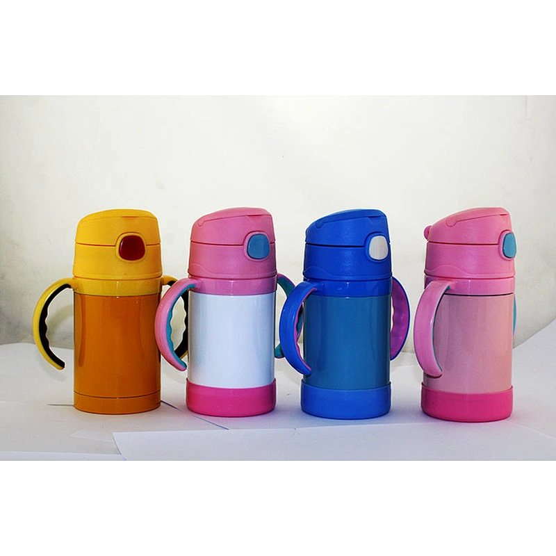High Quality Double Wall Stainless Steel Vacuum Flask Baby Cup with Straw and Non-Slip Sleeve in Bottom