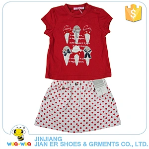 OEM service summer t-shirt and wave point skirt kids girls outfits clothes sets