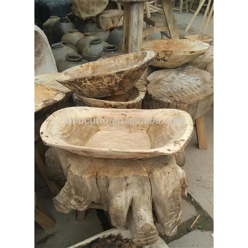 Chinese antique wood craft vintage wooden basin
