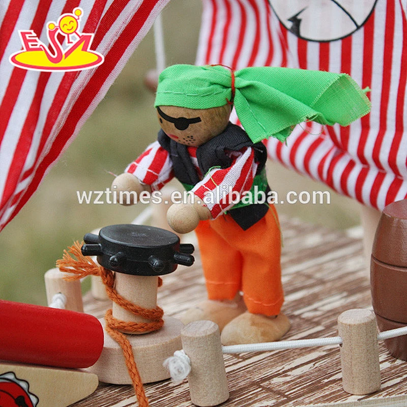wholesale high quality unique style wooden toy pirate ship for sale W03B061-Z