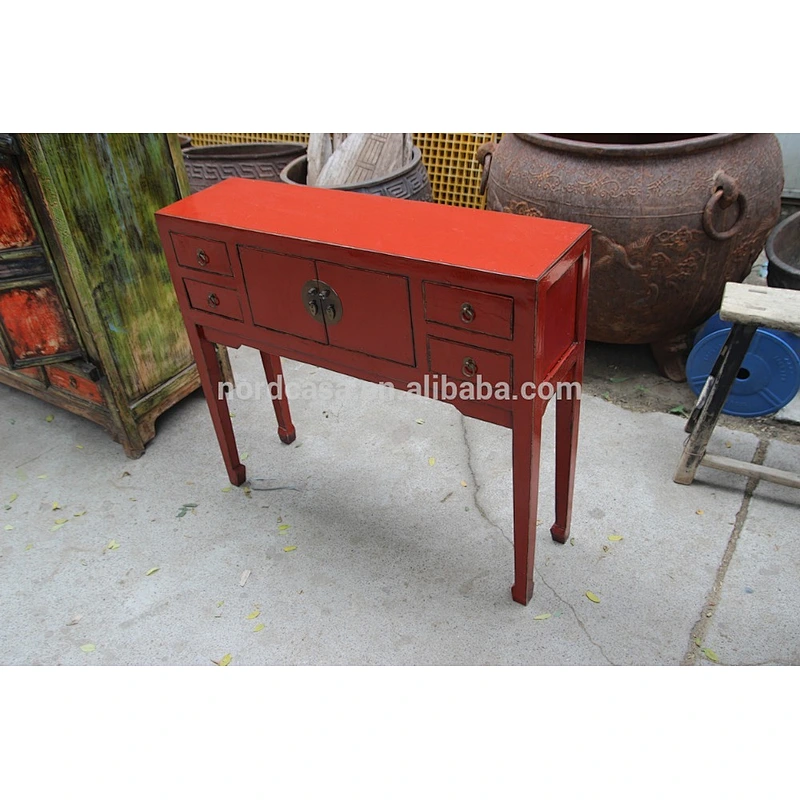Hotel Red Chinese Console Table Hand Painted Drawer Console Antique Red Wooden Table