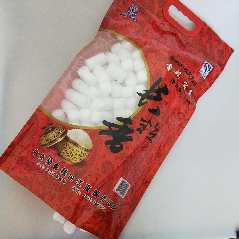 Custom wholesale red ribbon window PE bag for rice packaging 5kg