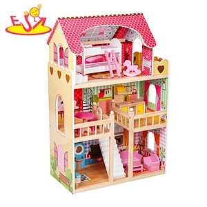 2018 Neues Design Mädchen Holz rosa Holz Puppenhaus-Kits für vorgeben W06A163C