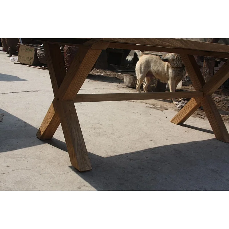 Rustic Natural finishes Chinese antique dining table  X leg