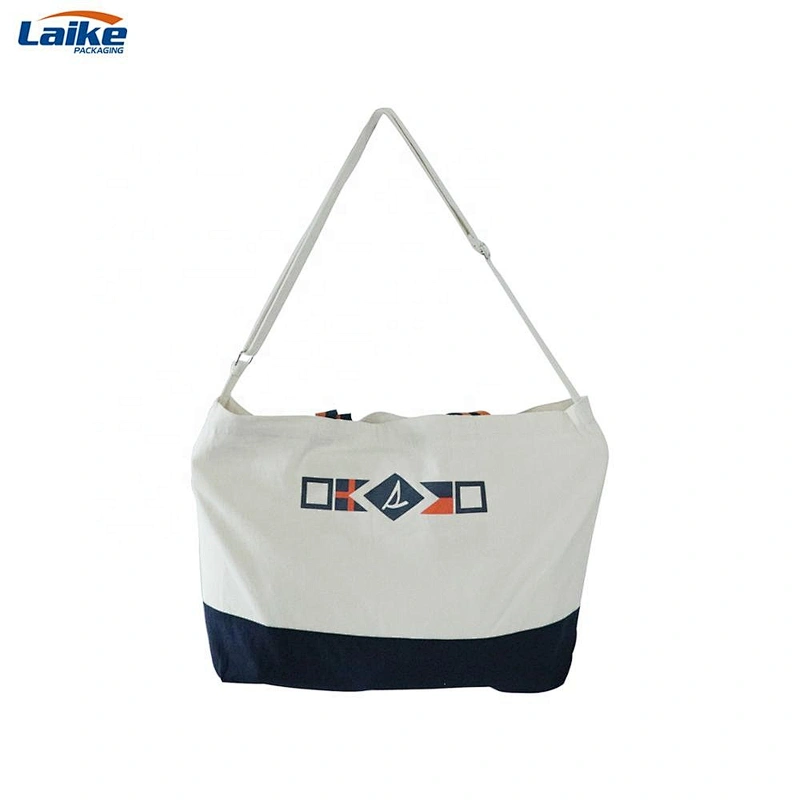 Promotional cotton canvas tote shoulder bag with zipper logo printed beach bag handbag