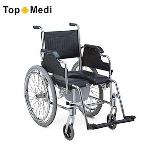 U Shape Design PU Seat Pneumatic Rear Wheel Aluminum Manual Wheelchair With Toilet