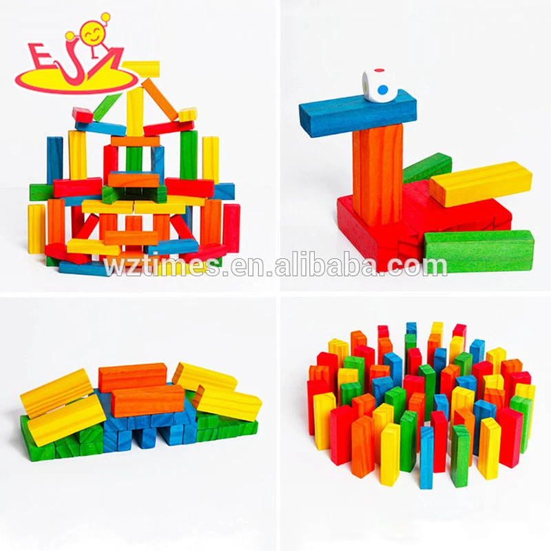 Venta al por mayor 54 UNIDS niños de madera de construcción de ladrillos juego de juguete colorido niños apilar de madera de construcción de ladrillos juego de juguete W13D154