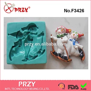 F3426 Snowmen on the ski cake decorating mold silicone fondant mold