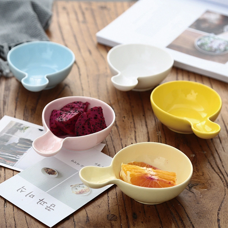 Customized Logo Tableware European Style Ceramic Handle Bowl Rectangular Square Home Fruit Salad Bowl 5.5 inch