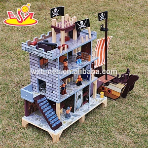 2018 wholesale boys wooden pirate doll house new design kids wooden pirate doll house pretend play pirate doll house W06A162