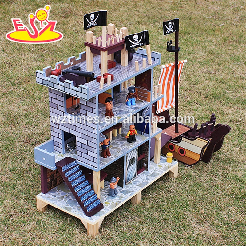 2018 wholesale boys wooden pirate doll house new design kids wooden pirate doll house pretend play pirate doll house W06A162