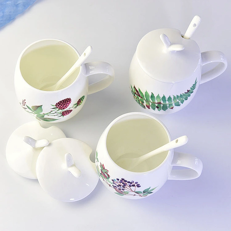 Free Sample Ceramic  Milk Mugs  Set With Lovely Flower Pattern Coffee Mugs  For Home And Office