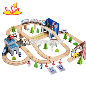 Customize educational 60PCS railway wooden toy train set table for kids W04C175C