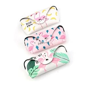 Custom Printed Flamingo Pu Leather Sunglasses Case