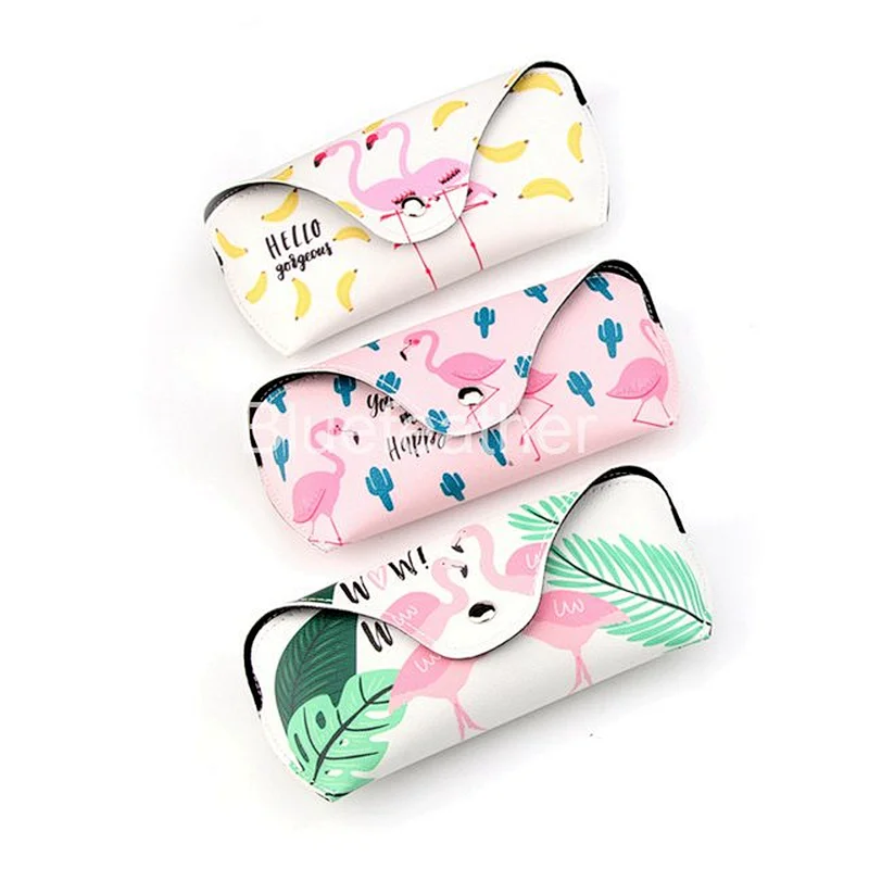 Custom Printed Flamingo Pu Leather Sunglasses Case