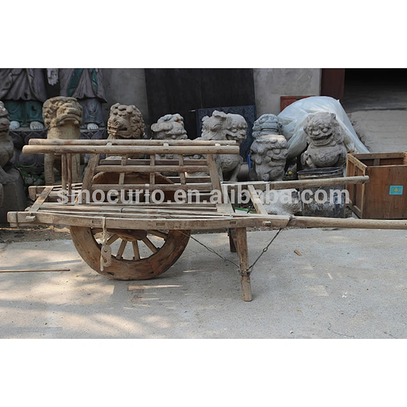 Chinese antique wood craft decoration rustic wooden garden cart