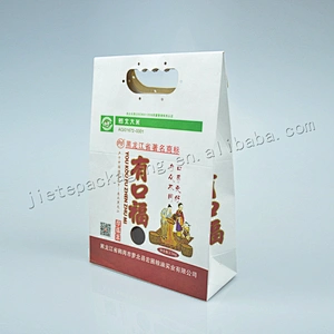 5kg stand up kraft paper rice packaging bag with handle for snack,feed,grain,beans