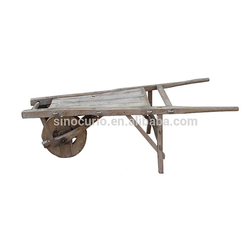 Chinese antique wood craft decoration rustic wooden garden cart