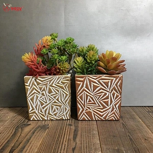 Geometric texture flower pot mold succulents Square Cement planter decoration silicone molds