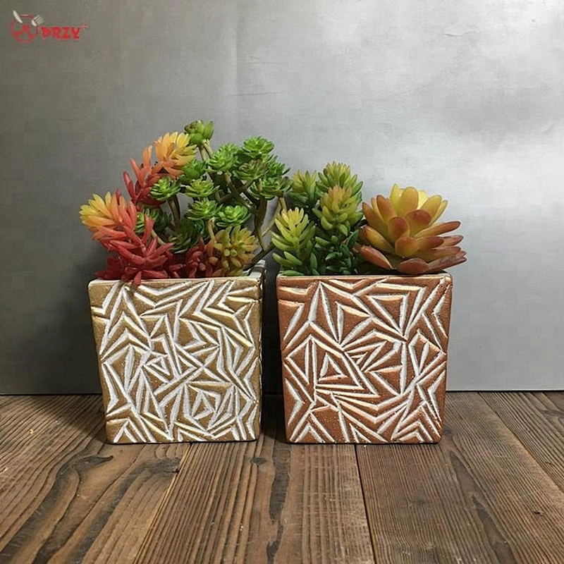 Geometric texture flower pot mold succulents Square Cement planter decoration silicone molds