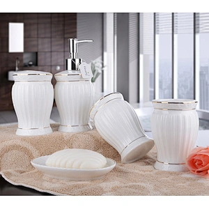 Home Porcelain Toilet Set Fashion 5pcs Ceramic Bathroom Set China Supplier in-stock Toothbrush and Gargle Cup