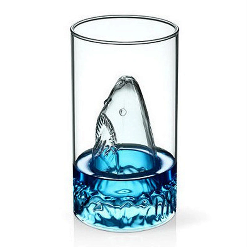 High Quality Handmade Double Wall Beer Glass Mug Shark Shape Beer Cup Glass Animal Pattern Glass Water Cup