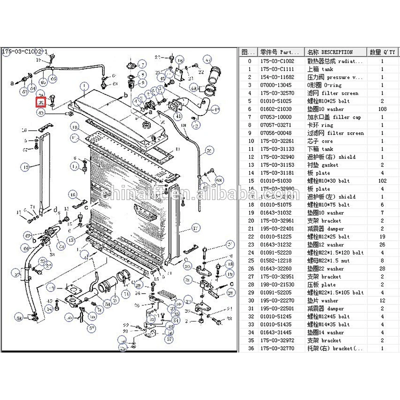 SHANTUI bulldozer parts bolt 01011-51835 D155A-1 175-03-32650 collar 195-03-11570 shim water tank seal gasket 195-03-11340