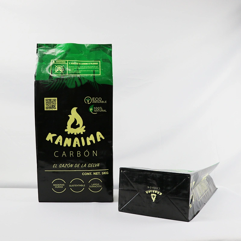Block bottom pp plastic charcoal packaging bag 2kg 3kg 5kg with cutting handles